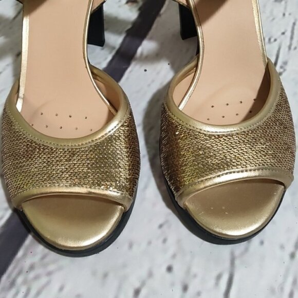 Geox D Annya High Gold Ochre Open Toe Sandal 37.5  7.5 NEW UNWORN - Picture 7 of 12